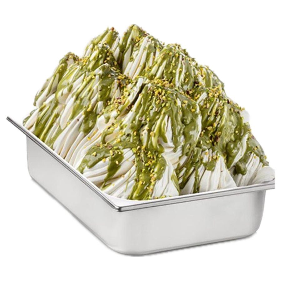 Pistachio topping on gelato tray